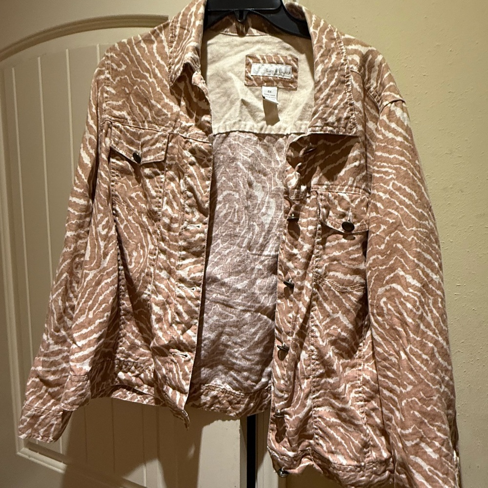 Lucy & Laurel Tan Zebra Print Jean Jacket